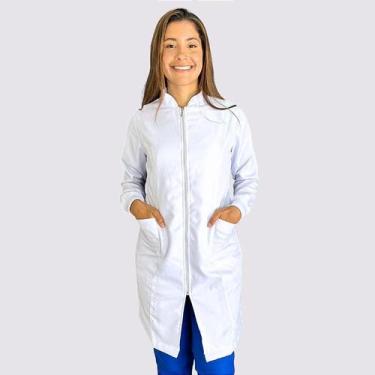 Imagem de Jaleco Com Zíper Acinturado em Gabardine Feminino Gola Padre - - Toka 