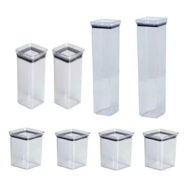 Imagem de Kit 8 Potes Hermeticos Acrilico Mantimento Empilhavel - Paramount, Tra