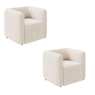 Imagem de Poltrona Sala De Estar Decorativa Kit 2 Laguna Bouclê K01 Cor Bege