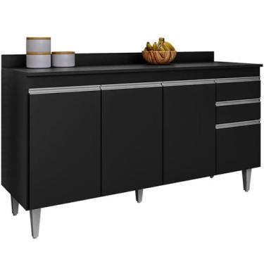 Imagem de Balcão Multiuso para Cozinha com Tampo 4 Portas Laya Preto - Maderatto