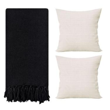 Imagem de Manta Para Sofá Gigante Preta + Capas de Almofada Bege - Genérico