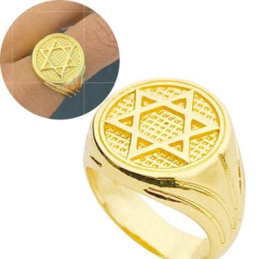Imagem de Anel Dedeira Masculina Estrela de Davi Em Relevo Banhado A Ouro 24k - 
