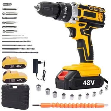 Imagem de Parafusadeira Sem Fio Kit Completo Soquetes Brocas 48V Bivolt Eixo Fle