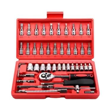 Imagem de Conjunto De Ferramentas Automotivas 46 Peças: Chave Catraca E Maleta D