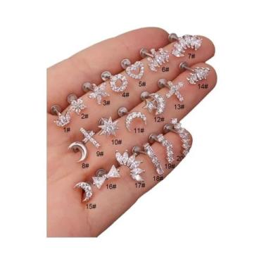 Imagem de Piercing De Orelha E Lábio 16G Com Coração Cruzado, Flor E Coroa - Joi