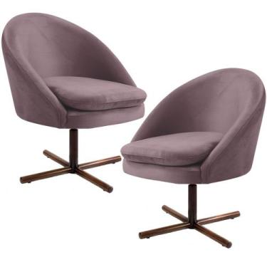 Imagem de Kit 02 Poltronas Decorativas Giratória Base X Rafa C06 Veludo Rosê C-3