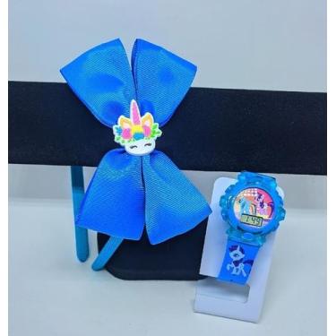 Imagem de Kit Relógio Infantil Menina Digital Pisca Luz Led Toca Musica Princesa