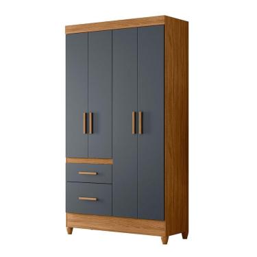 Imagem de Guarda-roupa Madri Pequeno Quarto 4 Portas 2 Gavetas Freijo Com Cinza