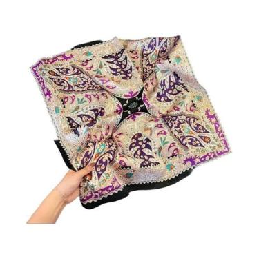 Imagem de Lenço Quadrado De Seda Luxuosa Para Mulheres, Estampado, Para Enrolar 