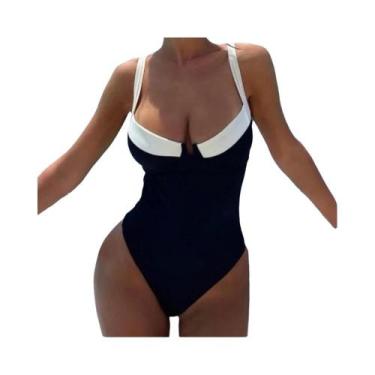 Imagem de Maiô Sexy Feminino Com Costas Descobertas E Patchwork, Monokini Push U