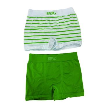 Imagem de Kit com 2 cuecas boxer infantil branca listrada/ verde G basic +