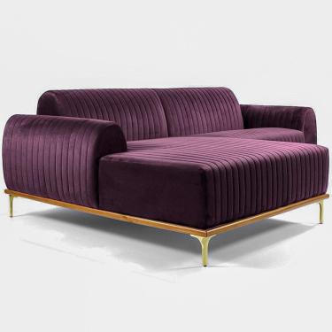 Imagem de Sofá Molino 3 Lugares 230cm Chaise Direito Pés Gold Veludo Roxo - Nexta Casa