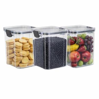 Imagem de Kit 3 Potes Herméticos 900ml Quadrado com Trava Organizador de Aliment