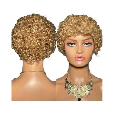 Imagem de Peruca De Cabelo Humano Cacheado Crespo Para Mulheres, Curta, Estilo P