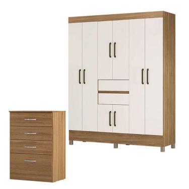 Imagem de Guarda Roupa Casal Munique 8 Portas 2 Gavetas 100% MDP Amêndoa com Cômoda Astral Demóbile