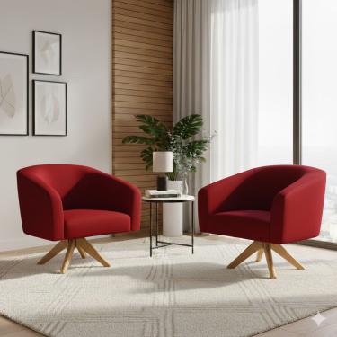 Imagem de Poltrona Sala Decorativa Kit 2 Stella Giratória Veludo Marsala D'Rossi