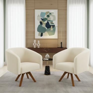 Imagem de Poltrona Decorativa Kit 2 Stella Giratória Veludo Cotelê Bege D'Rossi