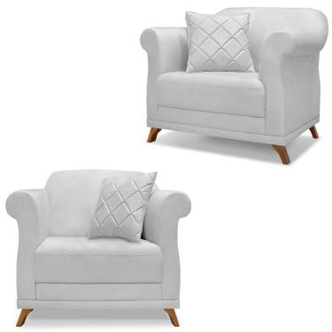 Imagem de Kit 2 Poltronas Decorativas Retrô Polo Linho Grigio Ezz Grigio Cinza Milani Movelaria