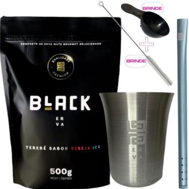 Imagem de Kit Para Tereré Black Erva Mate Copo de Alumínio e Bomba Canudo de Alu