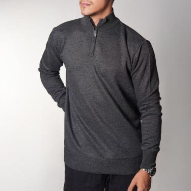 Imagem de Suéter Old Money Meio Zíper com Gola Alta Masculino Manga Longa Gola p