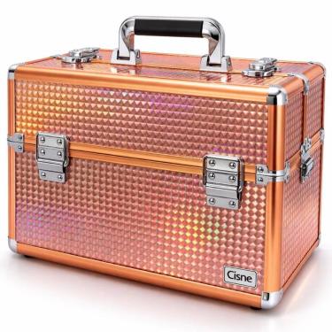 Imagem de Maleta de Maquiagem com Alça Cisne Salmão e Prata com 2 Bandejas Csn-a182