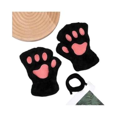Imagem de Luvas De Inverno Sem Dedos De Pelúcia Fofas Com Pata De Gato E Urso Pa
