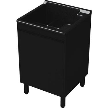 Imagem de Tanque de Lavanderia Fibra 40L com Gabinete MDF Preto Black 54cm, Supo