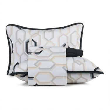 Imagem de Jogo de Cama Queen Lins 4 Peças 100% Algodão Malha Fio Penteado Macia e Aconchegante Preto, Bege