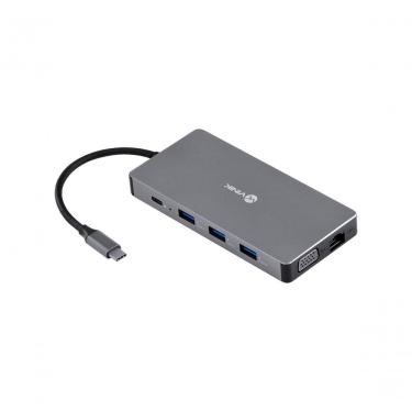 Imagem de Hub USB Tipo C HC-10 10 em 1 com 3 USB 3.0 HDMI 4K VGA RJ45 Leitor SD TF Áudio P2 e Power Delivery 60W Vinik