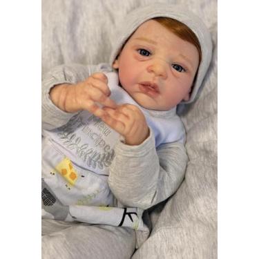 Imagem de Bebê Reborn Menino Corpo de Tecido e Membros Vinil Silicone, Olhos Rea