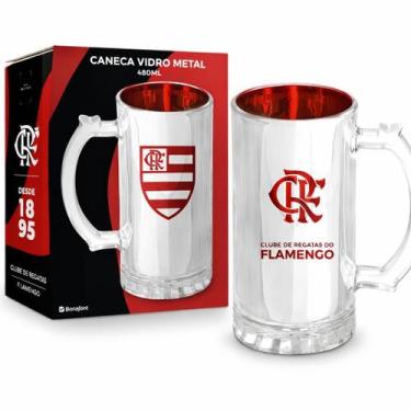 Imagem de Caneca Vidro Metalic Flamengo 480ml - Brasfoot