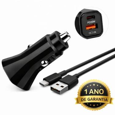 Imagem de Carregador Veicular Turbo Carregamento Rápido USB E USBC com Cabo Carr