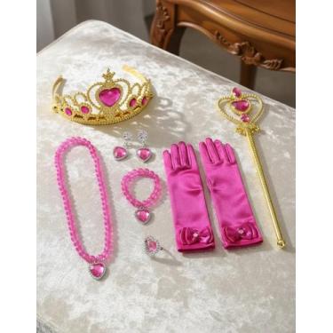 Imagem de Kit Acessórios Princesa Brinco Colar Luva Coroa Anel Varinha - Baby Pl