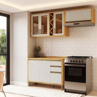 Imagem de Cozinha Modulada Compacta 3 Peças 6 Portas e 3 Gavetas 100% Mdf 200cm 