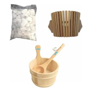 Imagem de Kit Sauna Seca Seixo Pedra 4kg + Luminária + Concha + Balde - Sodramar