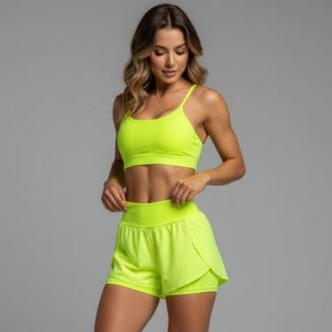 Imagem de Conjunto Feminino Fitness Short + Top Alça Dry Fit Academia Verão Vert