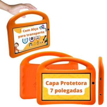 Imagem de Capa Case Capinha Laranja com Alça Emborrachada Infantil p/ Tablet 7 p