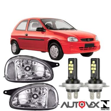Imagem de Par farol corsa wind 1994 a 2000 cromado vidro super branca led - BBS 