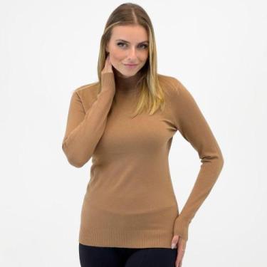 Imagem de Blusa Facinelli Tricot Básica Gola Alta Feminina, P, Camel