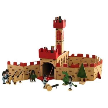 Imagem de Brinquedo Divertido Lúdico de Madeira Castelo Medieval com Bonequinhos
