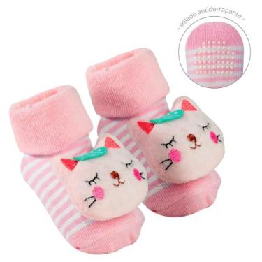Imagem de Meia Bebê Antiderrapante com Chocalho Buba, Rosa, 6-12