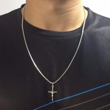Imagem de Colar Corrente Prata Maciça 925 C/ Pingente Crucifixo 60cm - Lojas La&