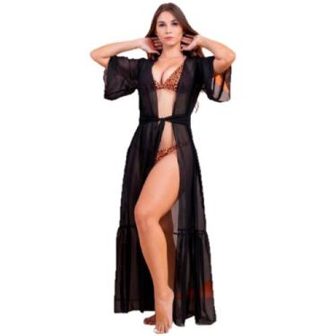 Imagem de Saída De Praia longa Manga curta Em Chiffon - Tropicana Modas, Único 3