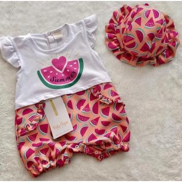 Imagem de Macacão feminino infantil banho de sol com chapelzinho cor estampa mel