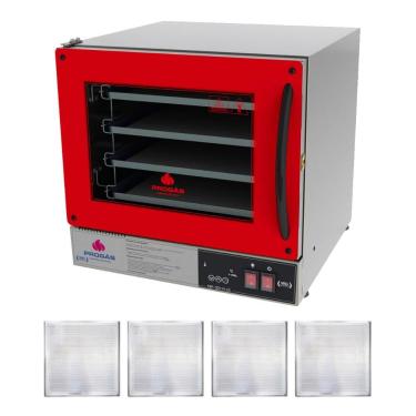 Imagem de Kit Forno Turbo Elétrico Progás Digital PRP-004 Plus Fast Oven Inox com 4 Assadeiras Vermelho 220V