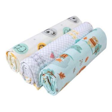 Imagem de Kit 3 Cueiros Flanelados Estampado 80x50cm Papi, NEUTRO