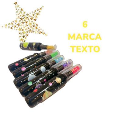 Imagem de Kit 6 Caneta Marca Texto Neon Estrelinha Brilho - Lazer e Estilo