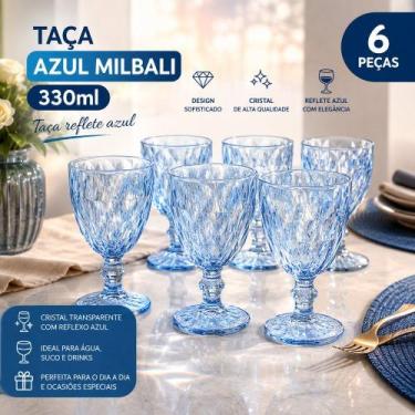 Imagem de Conjunto 6 Taças de Vidro Azul Milbani 330ml - FRATELLI