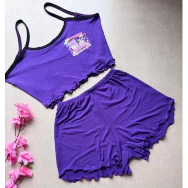 Imagem de Pijama Feminino Suede Sublimado DTF Tamanho:MCor:Roxo Est. Turma da He
