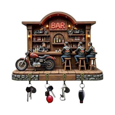 Imagem de Suporte De Chaves De Madeira Tema Bar De Motocicleta 2D Plano Com Quat